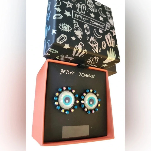 BETSEY JOHNSON SET Halloween Glow in Dark Charm Necklace & Eye Earrings NEW NWT - Picture 6 of 8